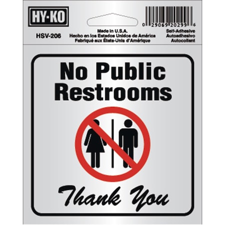 4X4In Self-Adhesive No Restrooms Sign 4 X 4, 6PK